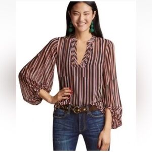 Cabi Ultimate Blouse Womens M Striped 5519 Sheer Tunic Ballon Sleeve